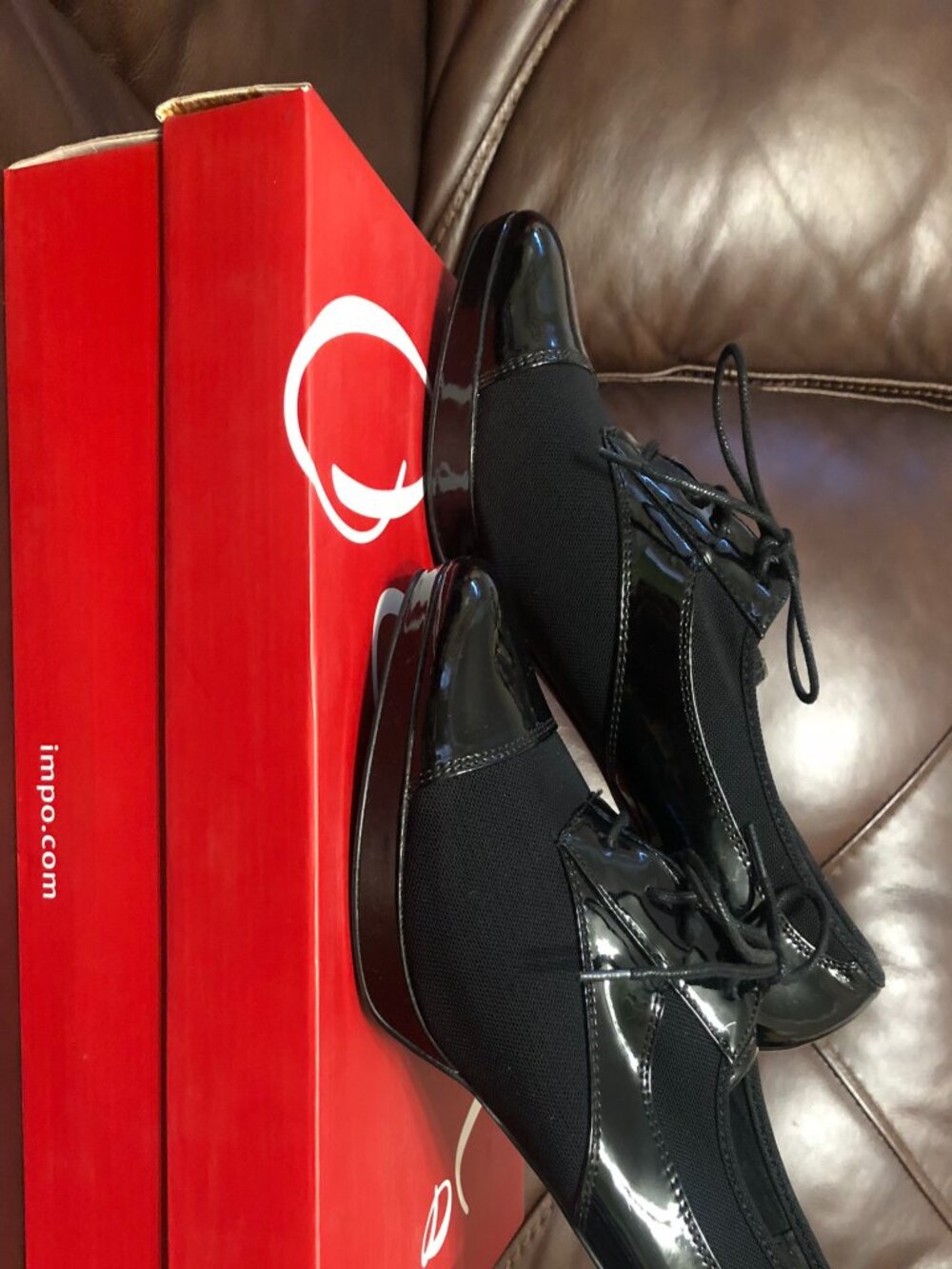 Impo Ozar Black Patent & Woven Stretch Oxford Platform High Heels 7.5 M - Picture 7 of 7